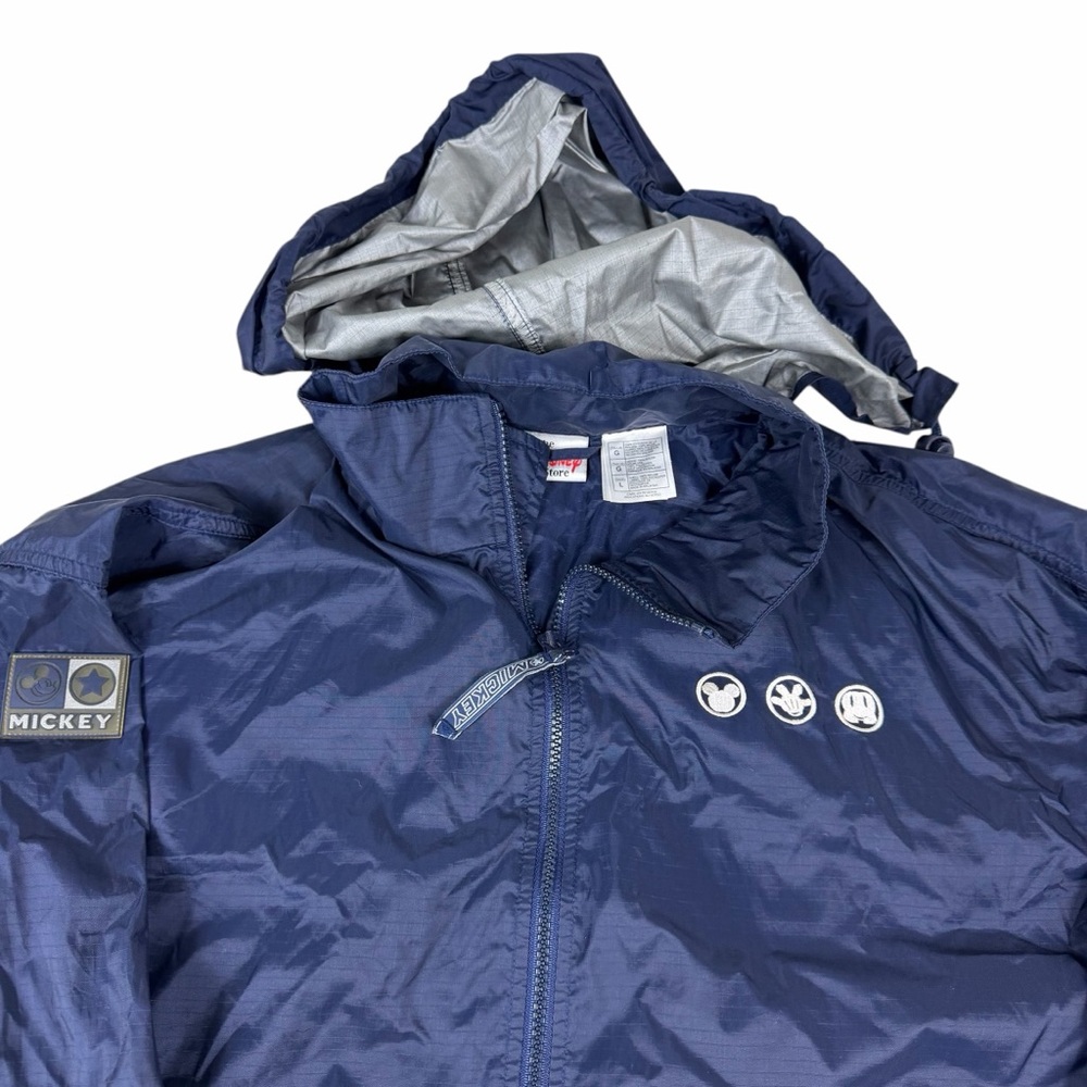 VTG Disney Mickey Mouse Windbreaker 90s Zip-up Hooded Jacket Sz Large Navy Y2K